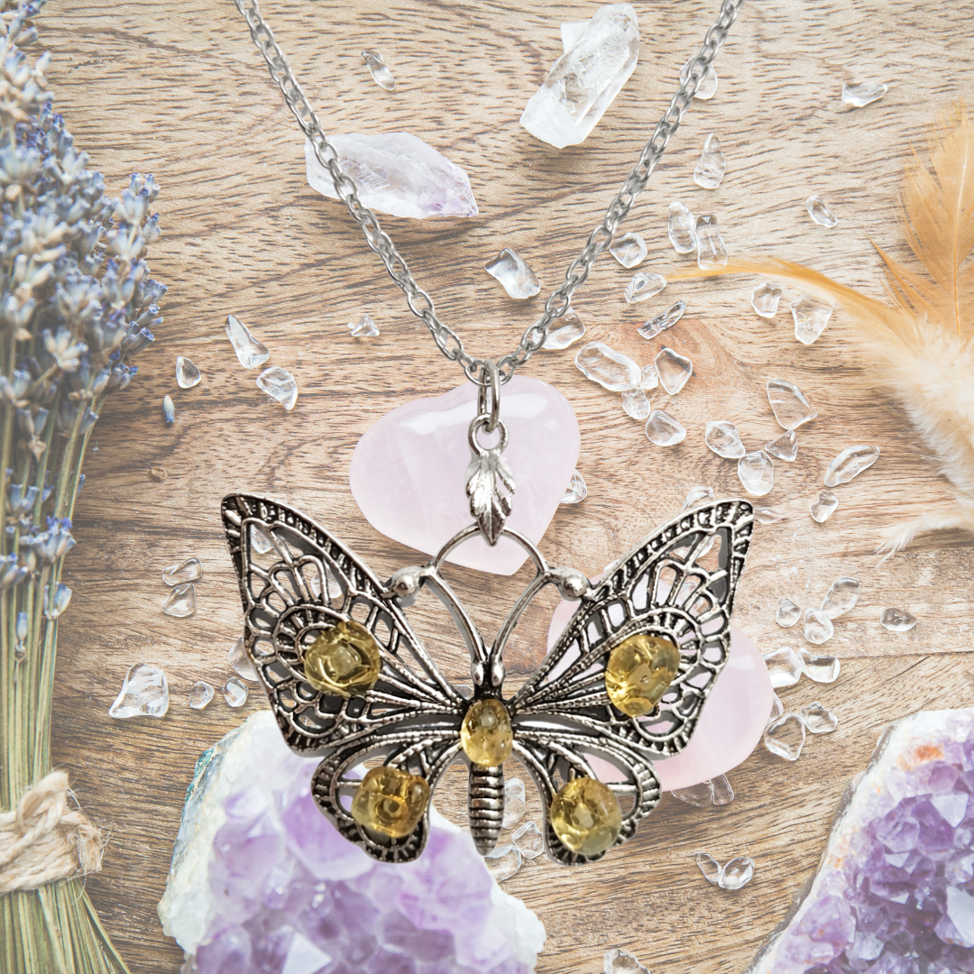 Golden Transformation Citrine Butterfly Necklace