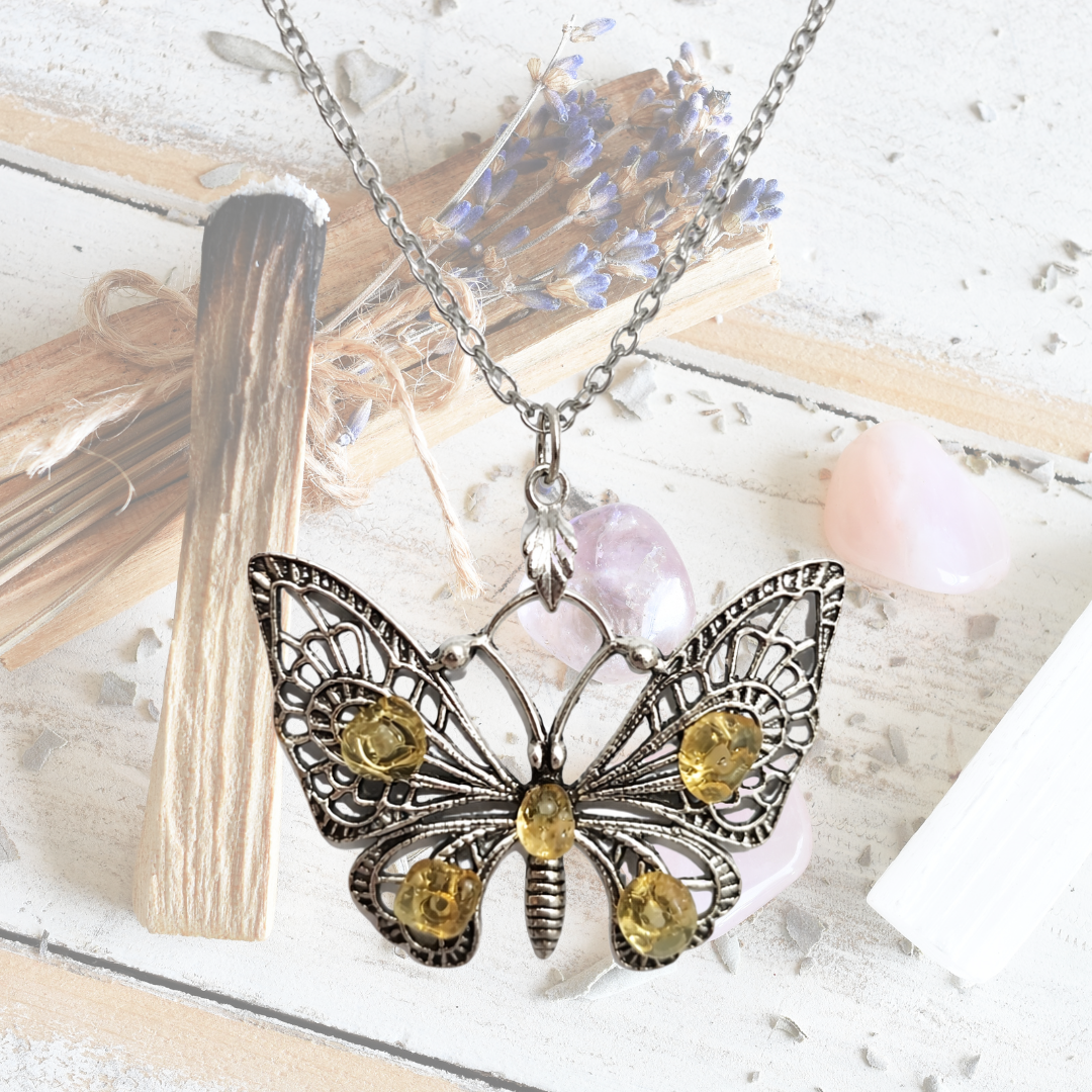 Golden Transformation Citrine Butterfly Necklace