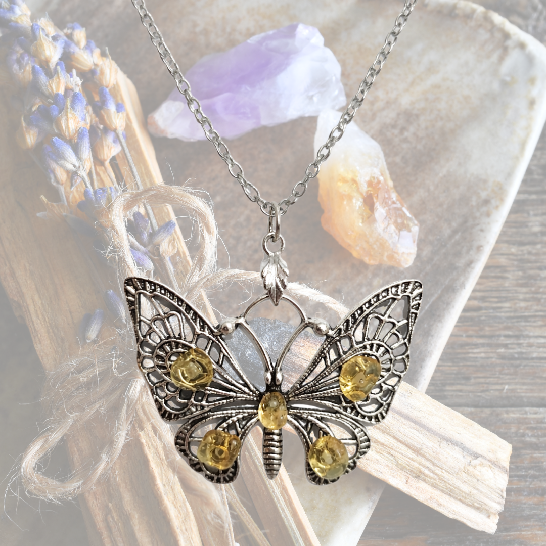 Golden Transformation Citrine Butterfly Necklace