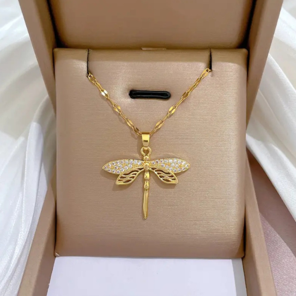 Golden Whisper: Dragonfly Cubic Zirconia Necklace