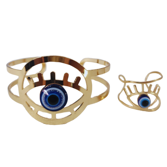 Guardian's Gaze Evil Eye Cuff Bracelet & Ring Set