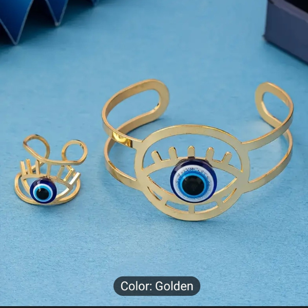 Guardian's Gaze Evil Eye Cuff Bracelet & Ring Set