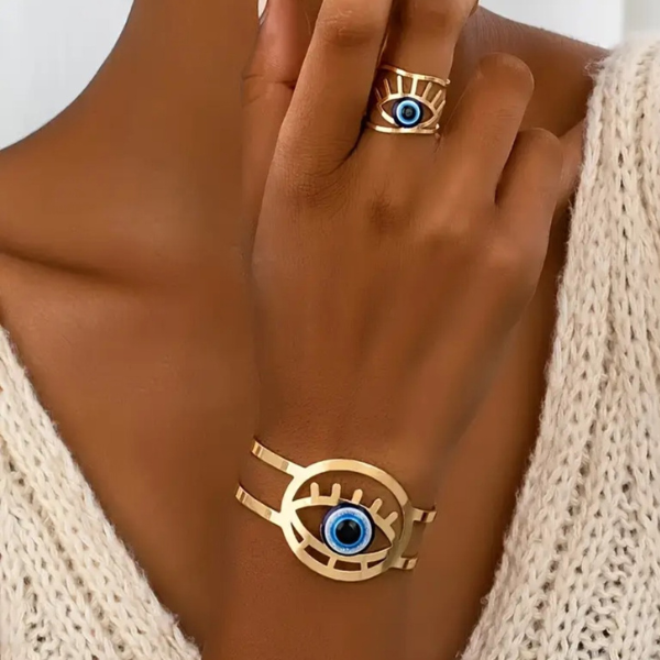 Guardian's Gaze Evil Eye Cuff Bracelet & Ring Set