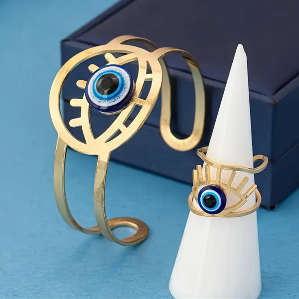 Guardian's Gaze Evil Eye Cuff Bracelet & Ring Set