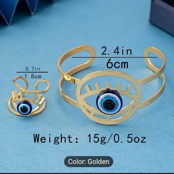 Guardian's Gaze Evil Eye Cuff Bracelet & Ring Set