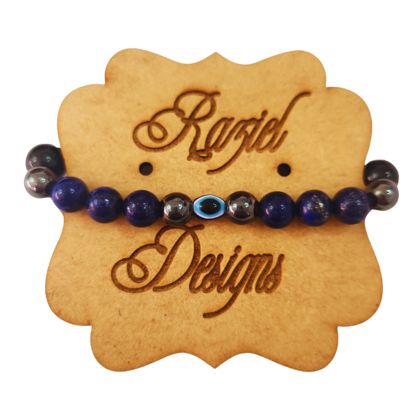 Guardian's Shield Lapis Lazuli Hematite Black Obsidian Bracelet with Nazar