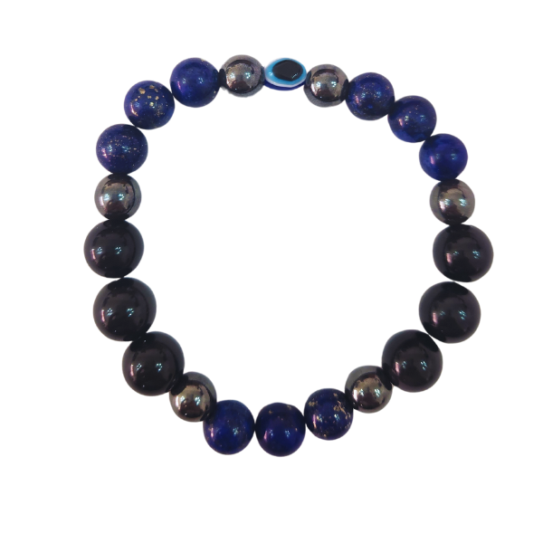 Guardian's Shield Lapis Lazuli Hematite Black Obsidian Bracelet with Nazar