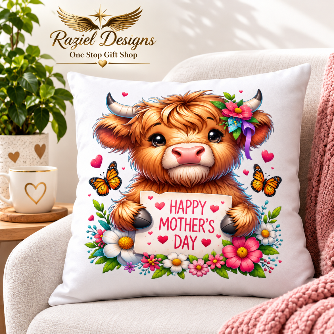 Highland Calf Love Mother's Day Throw Pillow