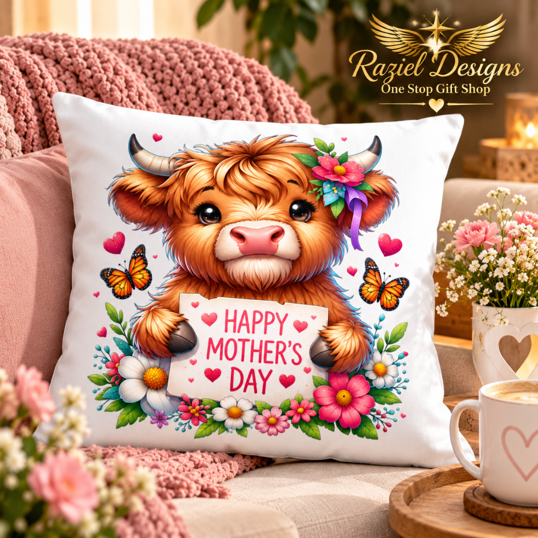 Highland Calf Love Mother's Day Throw Pillow