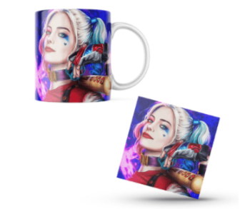 Harley Quinn Themed Printed Coffee Cup and Coaster Set