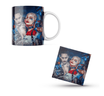 Harley Quinn and Joker Themed Printed Coffee Cup and Coaster Set