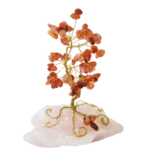 Harmony Gem Tree: Rose Quartz Base with Carnelian Leaves