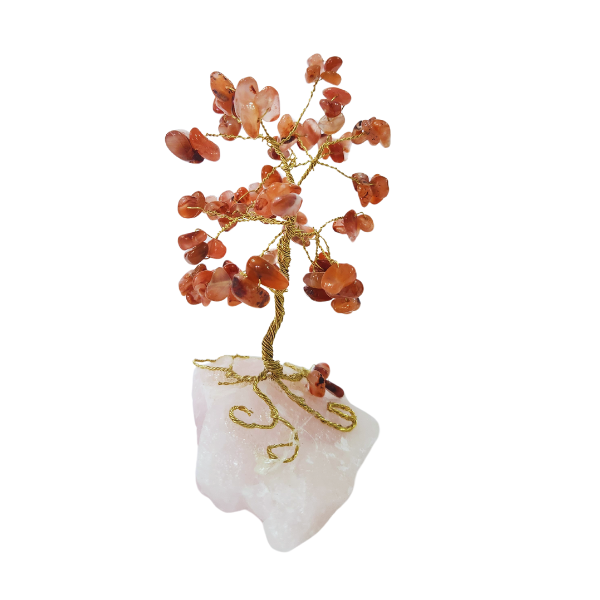 Harmony Gem Tree: Rose Quartz Base with Carnelian Leaves