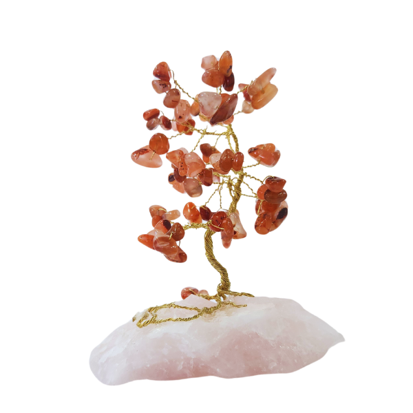 Harmony Gem Tree: Rose Quartz Base with Carnelian Leaves