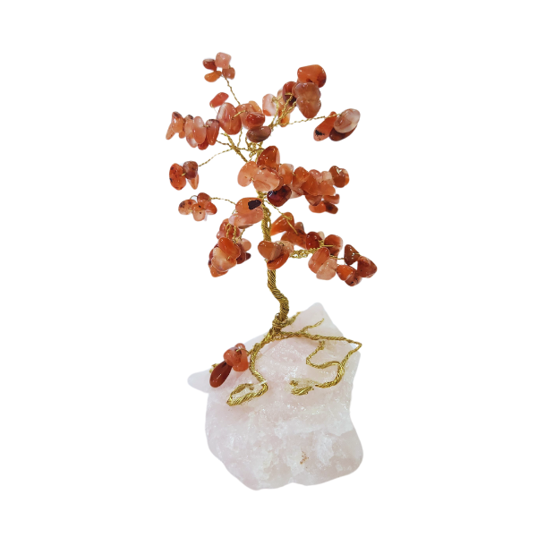 Harmony Gem Tree: Rose Quartz Base with Carnelian Leaves