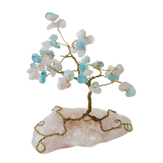 Harmony's Embrace Italian Murano and Rose Quartz Gem Tree