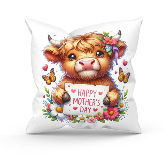 Highland Calf Love Mother's Day Throw Pillow