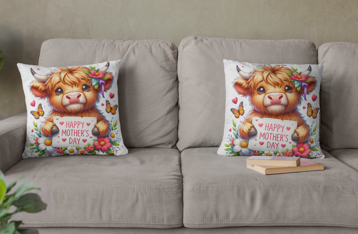 Highland Calf Love Mother's Day Throw Pillow