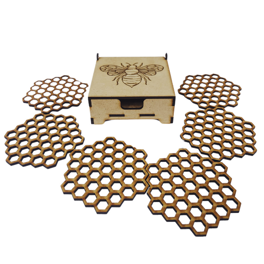 Honeycomb Coaster Set with Bee-Themed Storage Box