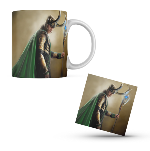 Loki Themed Printed Coffee Cup and Coaster Set