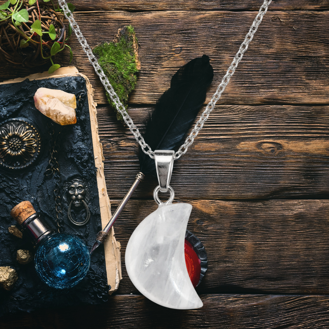Lunar Clarity Clear Quartz Moon Necklace