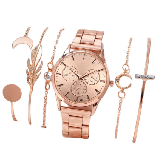 Lunar Grace: Rose Gold-Plated Watch & Bracelet Set ✨🌙