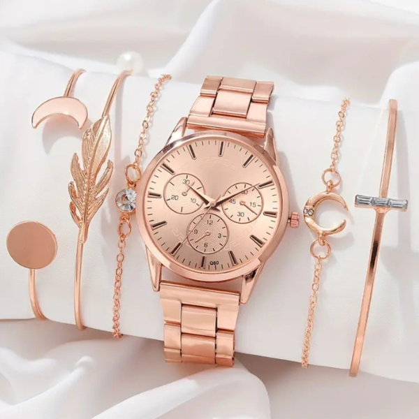 Lunar Grace: Rose Gold-Plated Watch & Bracelet Set ✨🌙