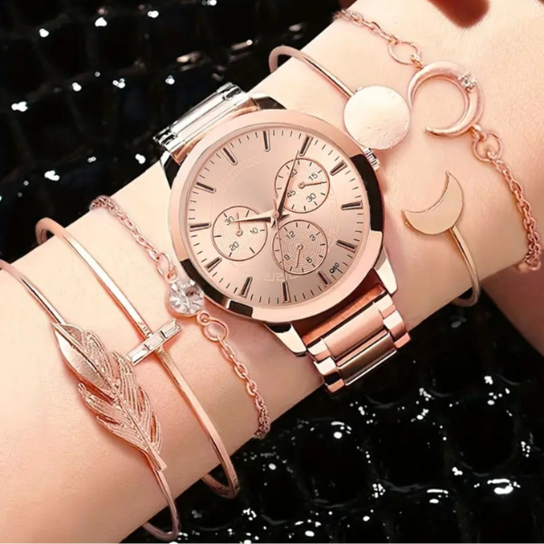 Lunar Grace: Rose Gold-Plated Watch & Bracelet Set ✨🌙