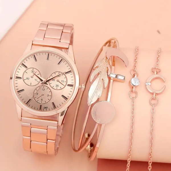 Lunar Grace: Rose Gold-Plated Watch & Bracelet Set ✨🌙