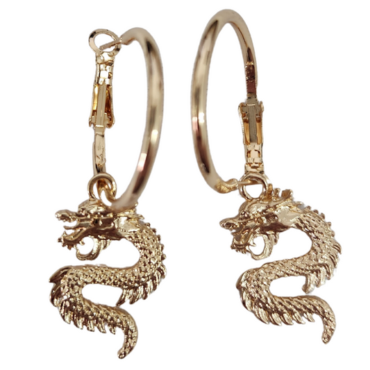 Majestic Guardian: Gold Plated Dragon Hoop Earrings 🐉✨