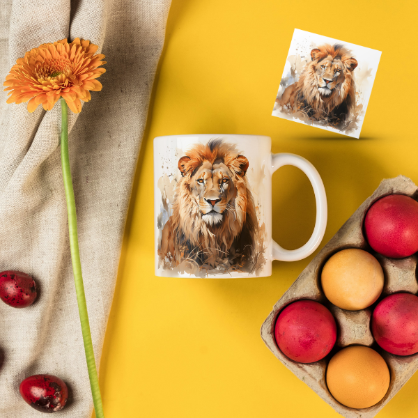 Majestic Lion Coffee Cup and Coaster Set