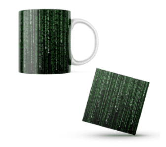 Matrix Code Themed Printed Coffee Cup and Coaster Set