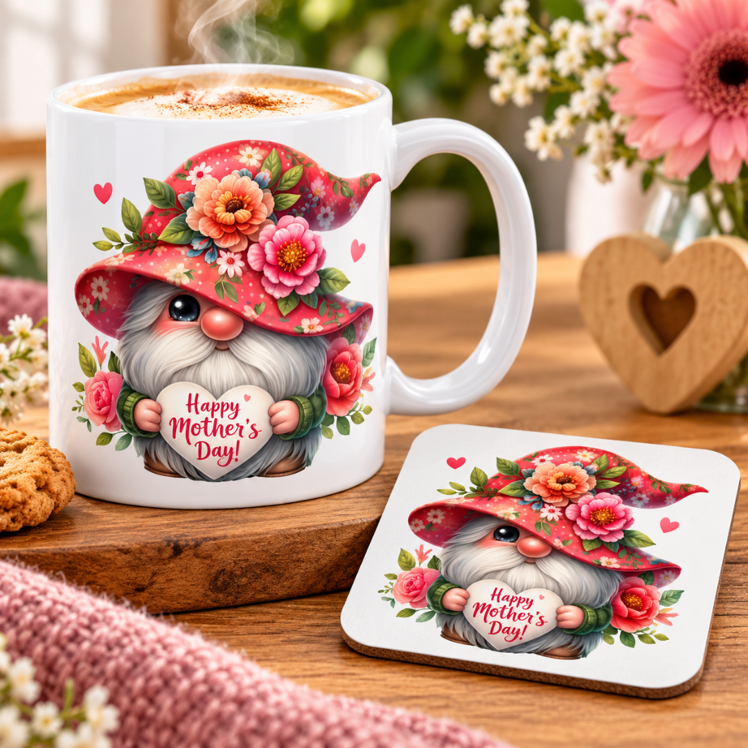 Gnome Happy Mothers Day Coffee Cup and Coaster Set
