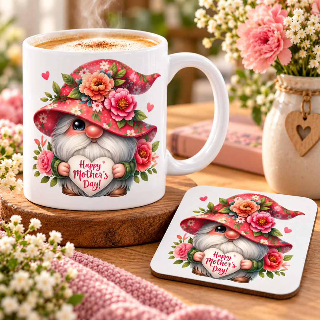 Gnome Happy Mothers Day Coffee Cup and Coaster Set