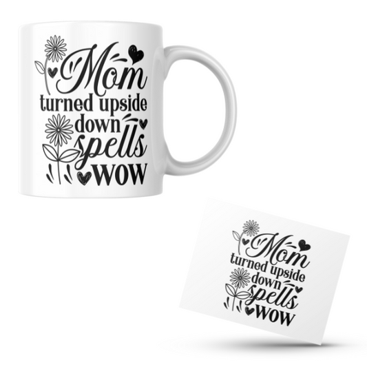 Mothers Day - Mom Turned Upside Down Spells WOW Coffee Cup and Coaster Set