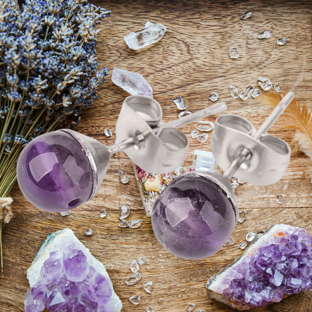 Mystic Calm Amethyst Stud Earrings