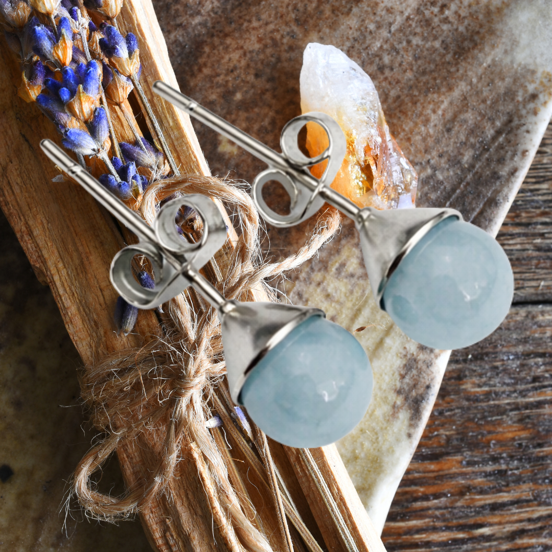 Ocean Serenity Aquamarine Stud Earrings