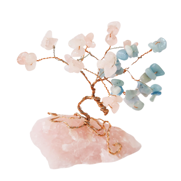 Ocean's Embrace Aquamarine and Rose Quartz Gem Tree