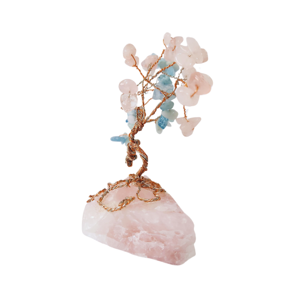 Ocean's Embrace Aquamarine and Rose Quartz Gem Tree