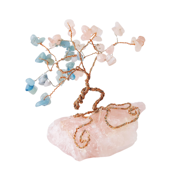 Ocean's Embrace Aquamarine and Rose Quartz Gem Tree