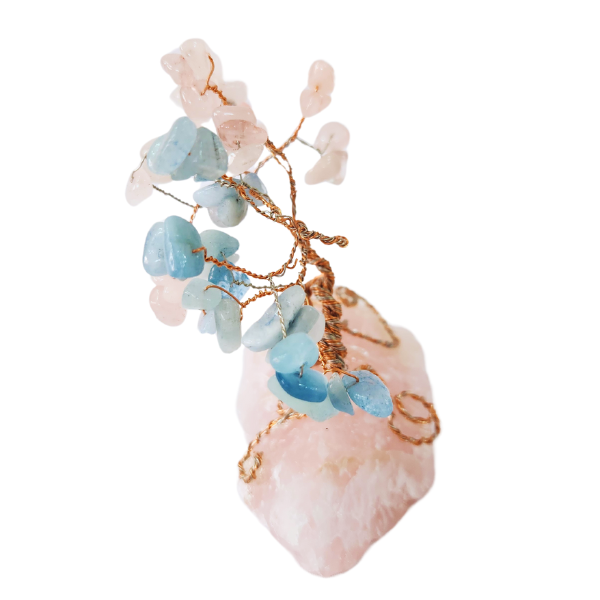 Ocean's Embrace Aquamarine and Rose Quartz Gem Tree