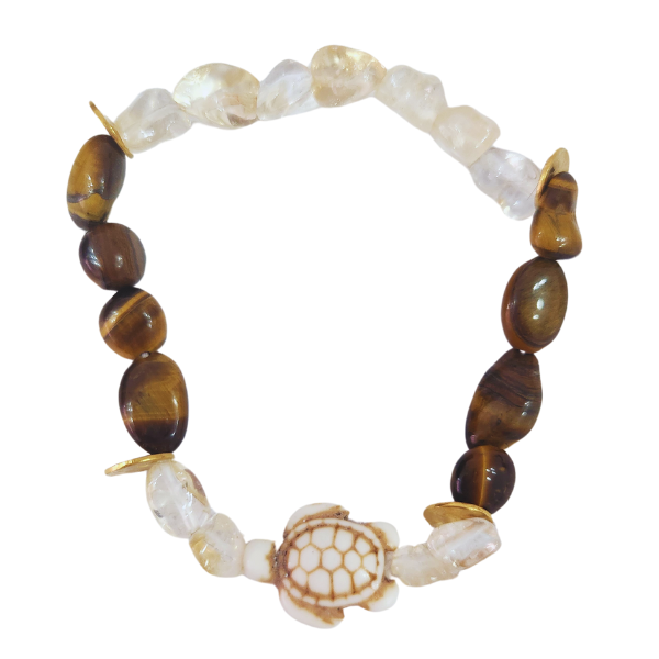 Pathfinder's Wisdom: Citrine, Tiger's Eye, and Turquoise Turtle Bracelet