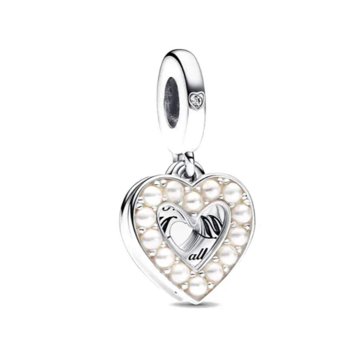 Pearlescent White Heart Double Dangle Charm