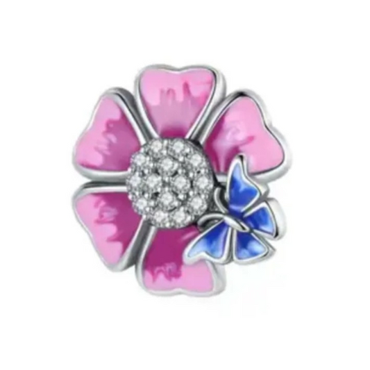 Pink Flower And Butterfly Spacer Charm
