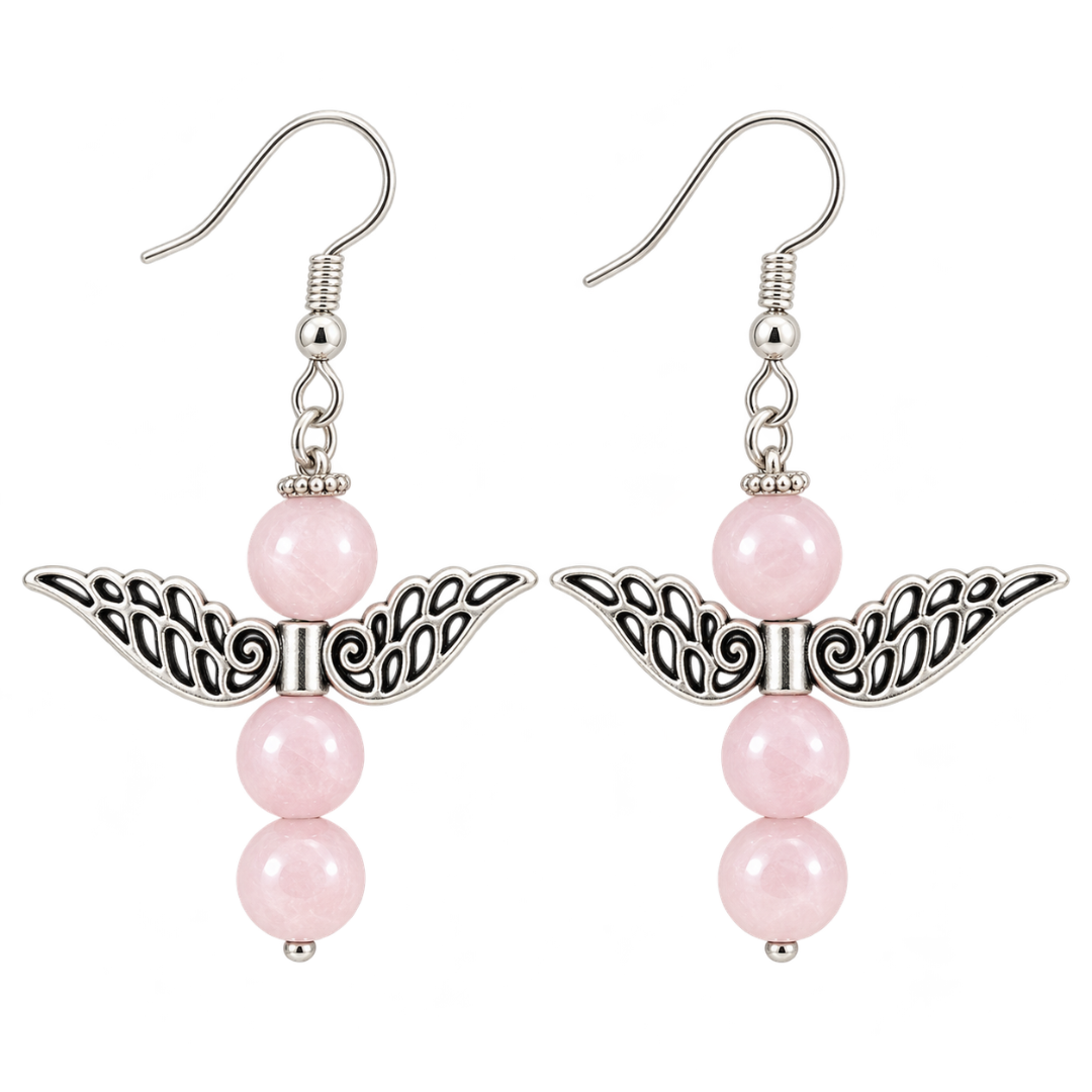 Rose Quartz Angel Wing Earrings