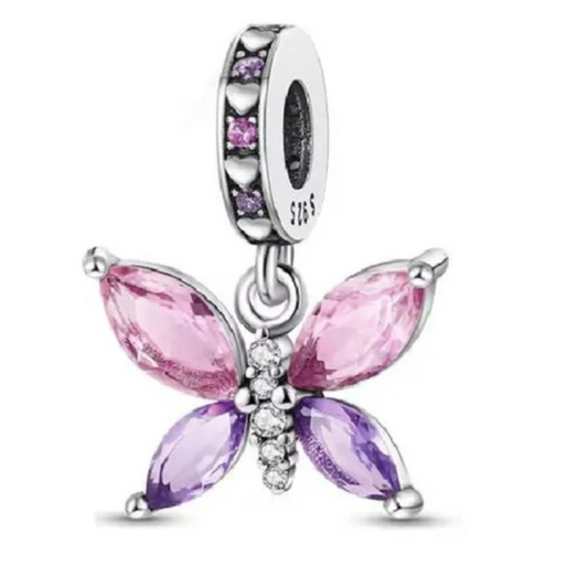 Pink Irridecent Butterfly Dangle Charm