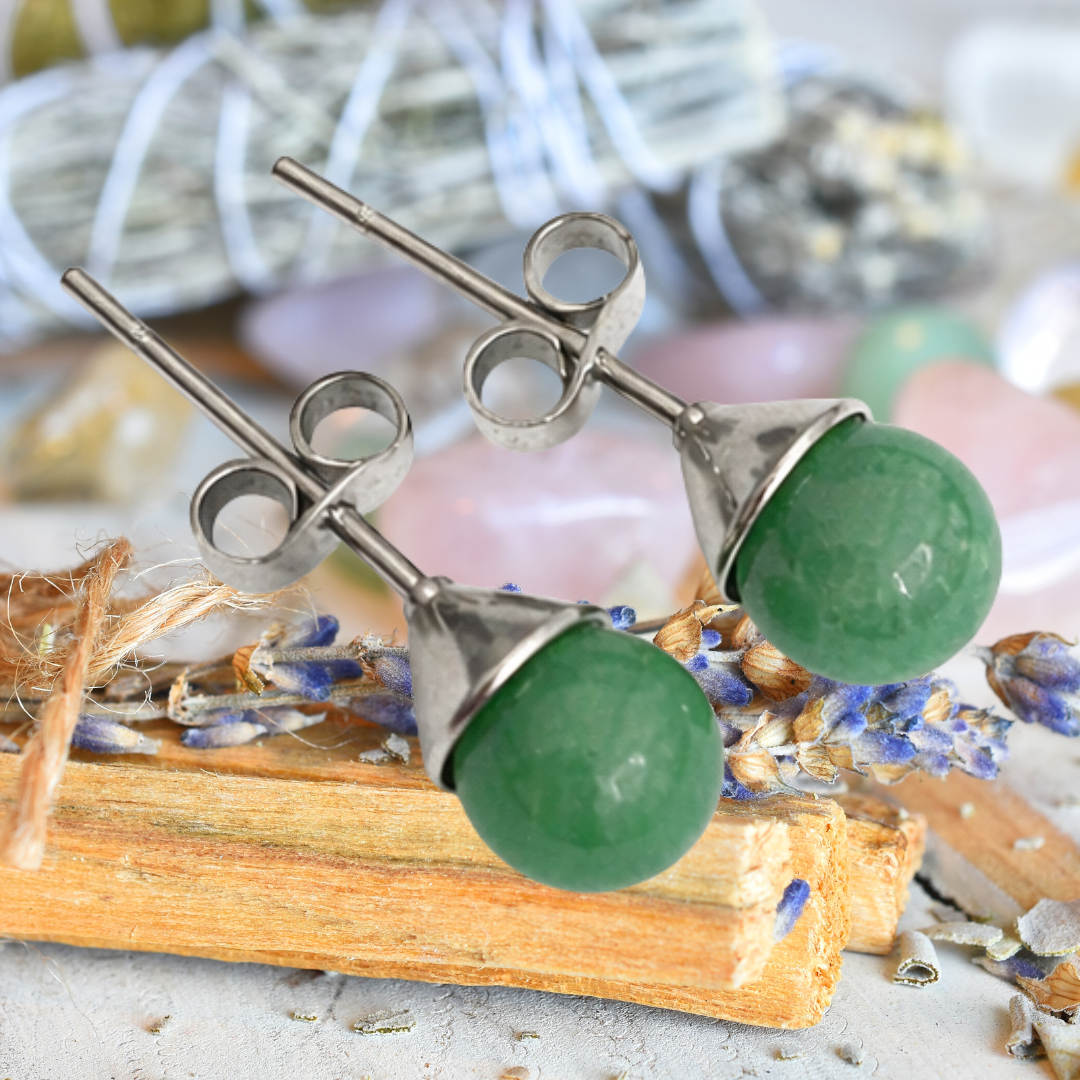 Prosperity Glow Green Aventurine Stud Earrings