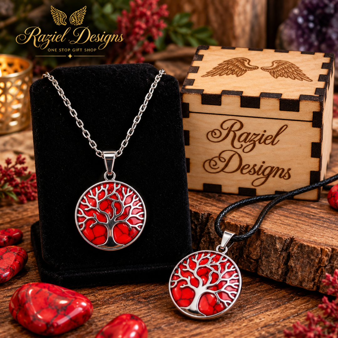 Red Howlite Tree of Life Pendant Necklace