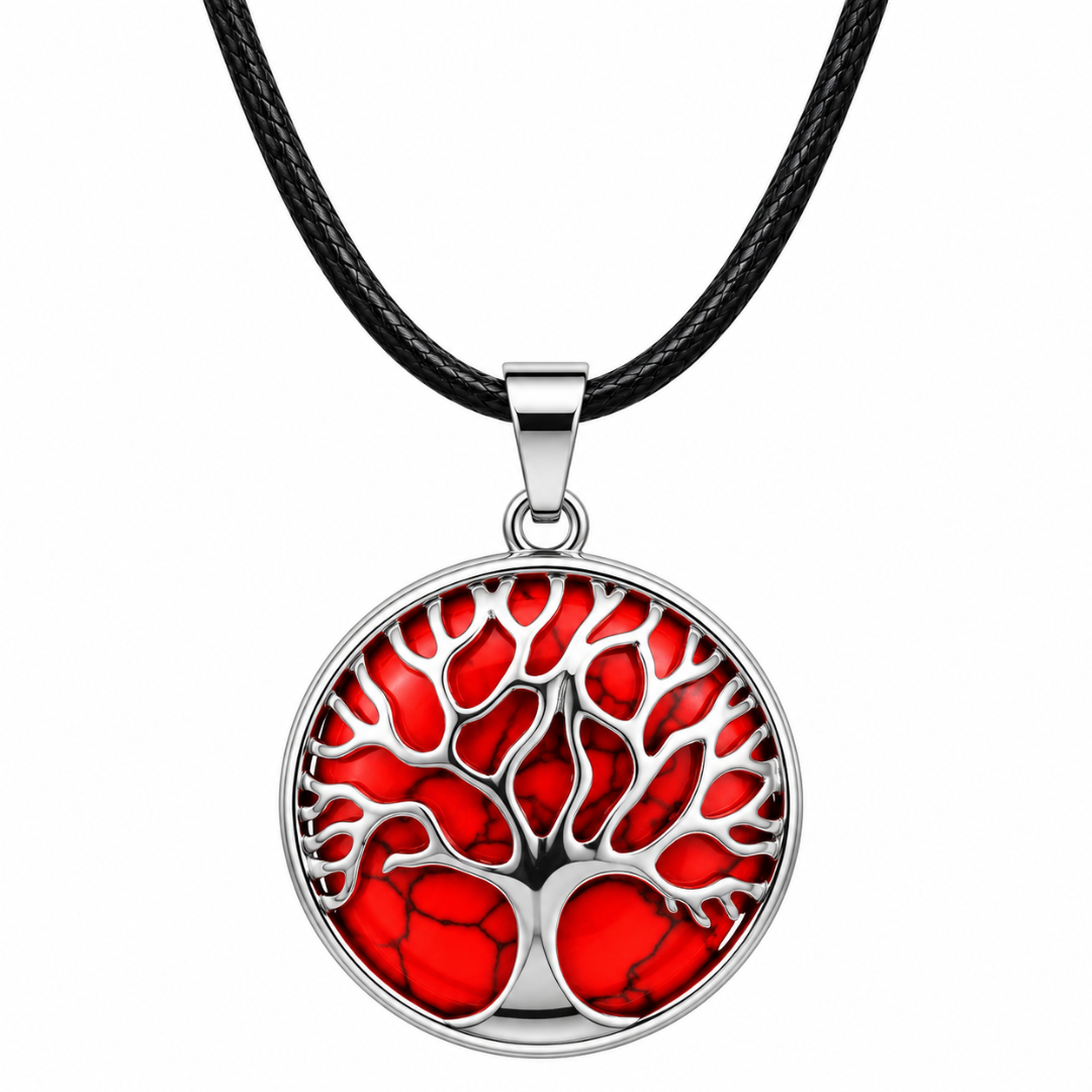 Red Howlite Tree of Life Pendant Necklace