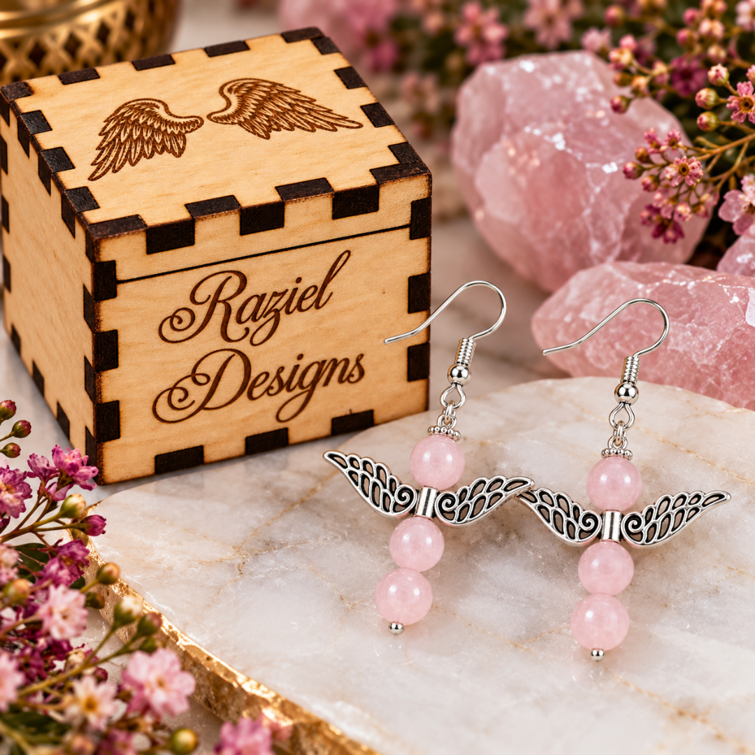 Rose Quartz Angel Wing Earrings